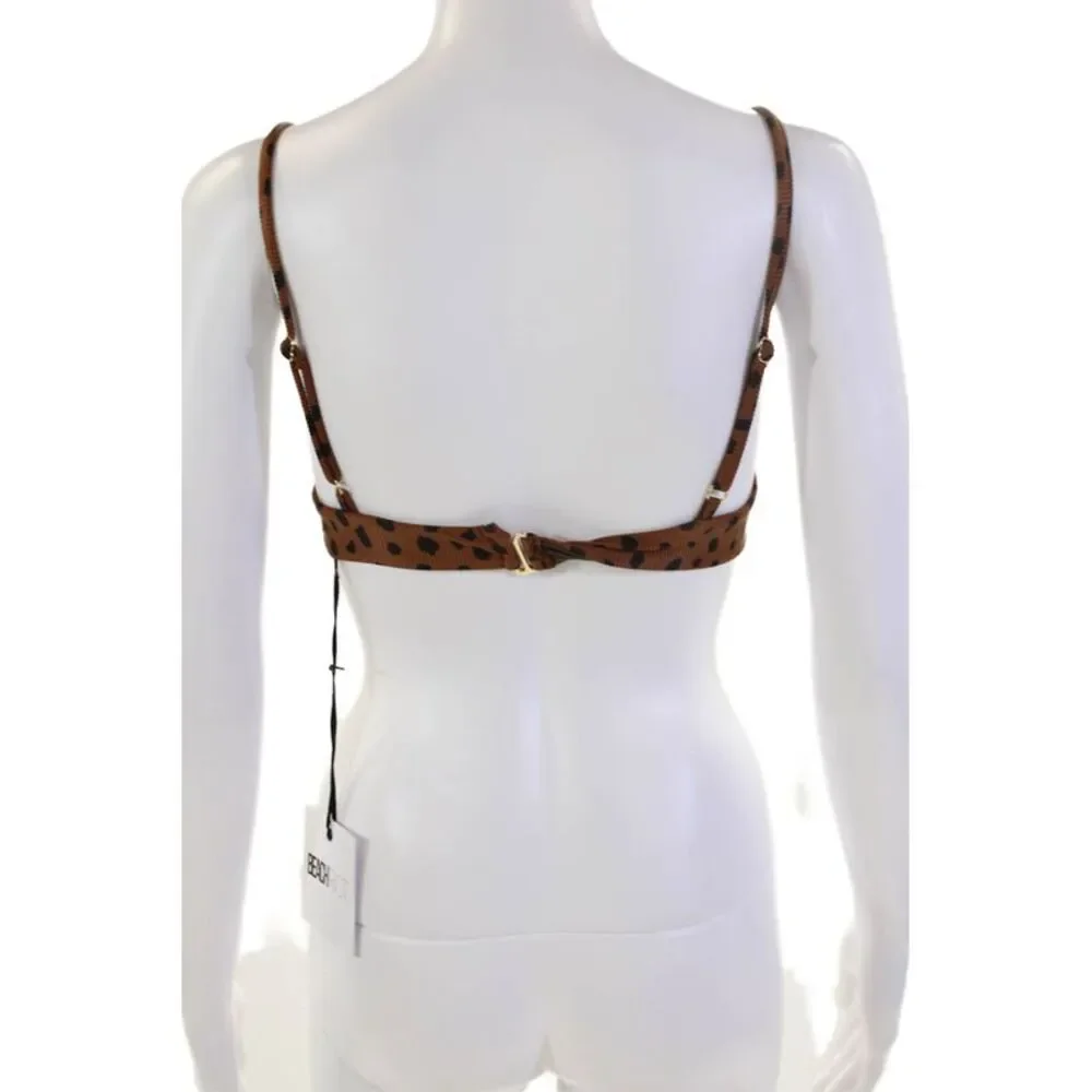 Beach Riot Womens Textured Spaghetti Strap Polka Dotted Bikini Top Brown Size XS